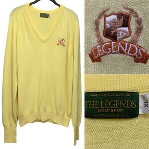 Vintage Legends Golf Shop Yellow V Neck Sweater XL Made in USA Soft Knit